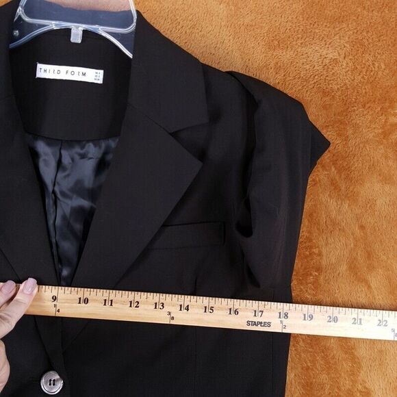 THIRD FORM Womens Blazer Size 2 Black Button Up Single Breasted Lined Wool Blend - Picture 5 of 7